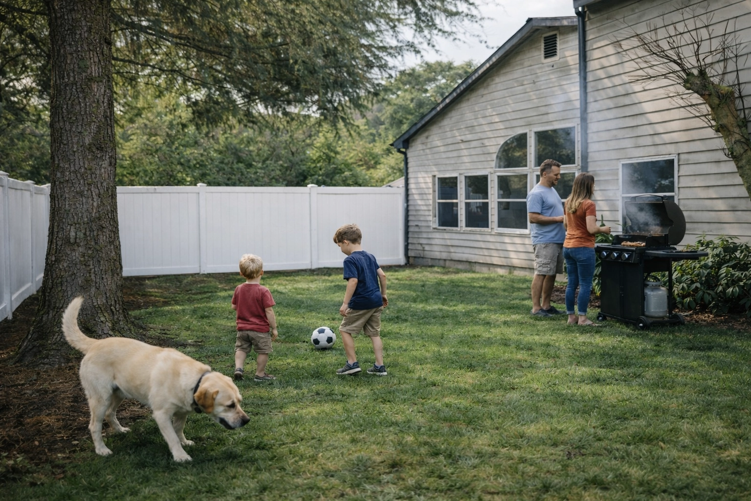 Happy family enjoying a safe backyard