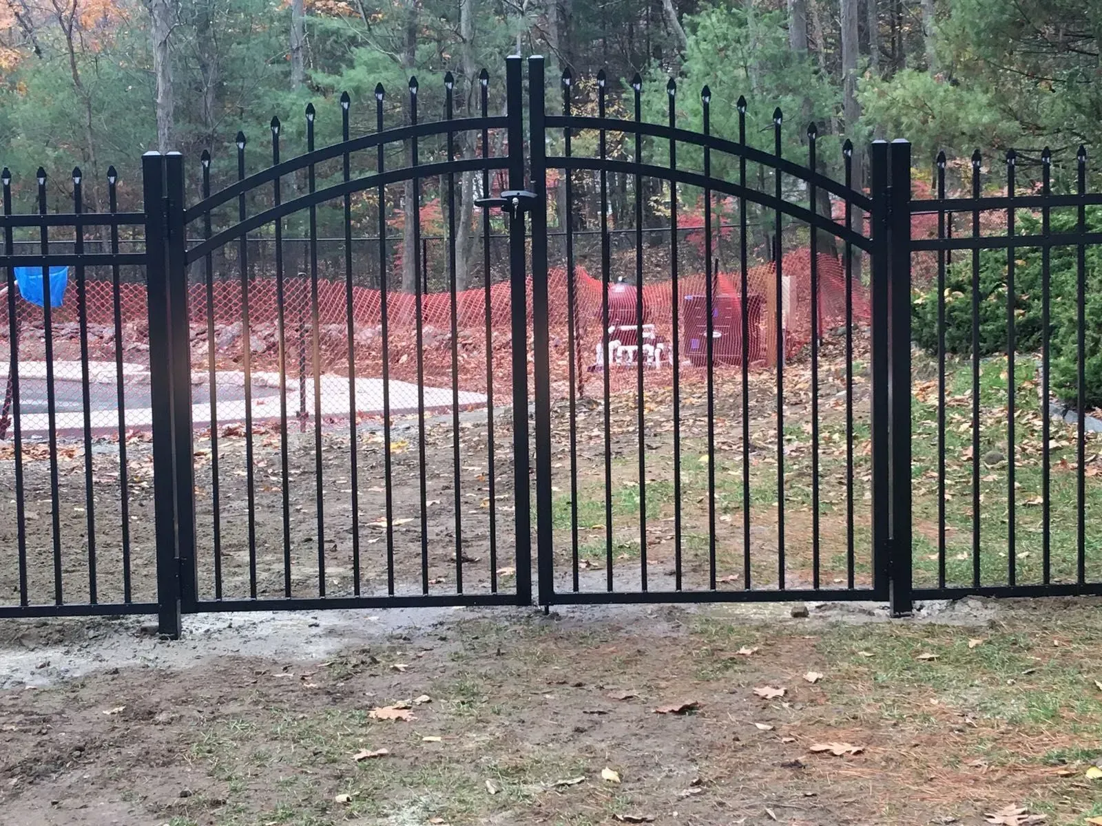 Black aluminum double driveway gate